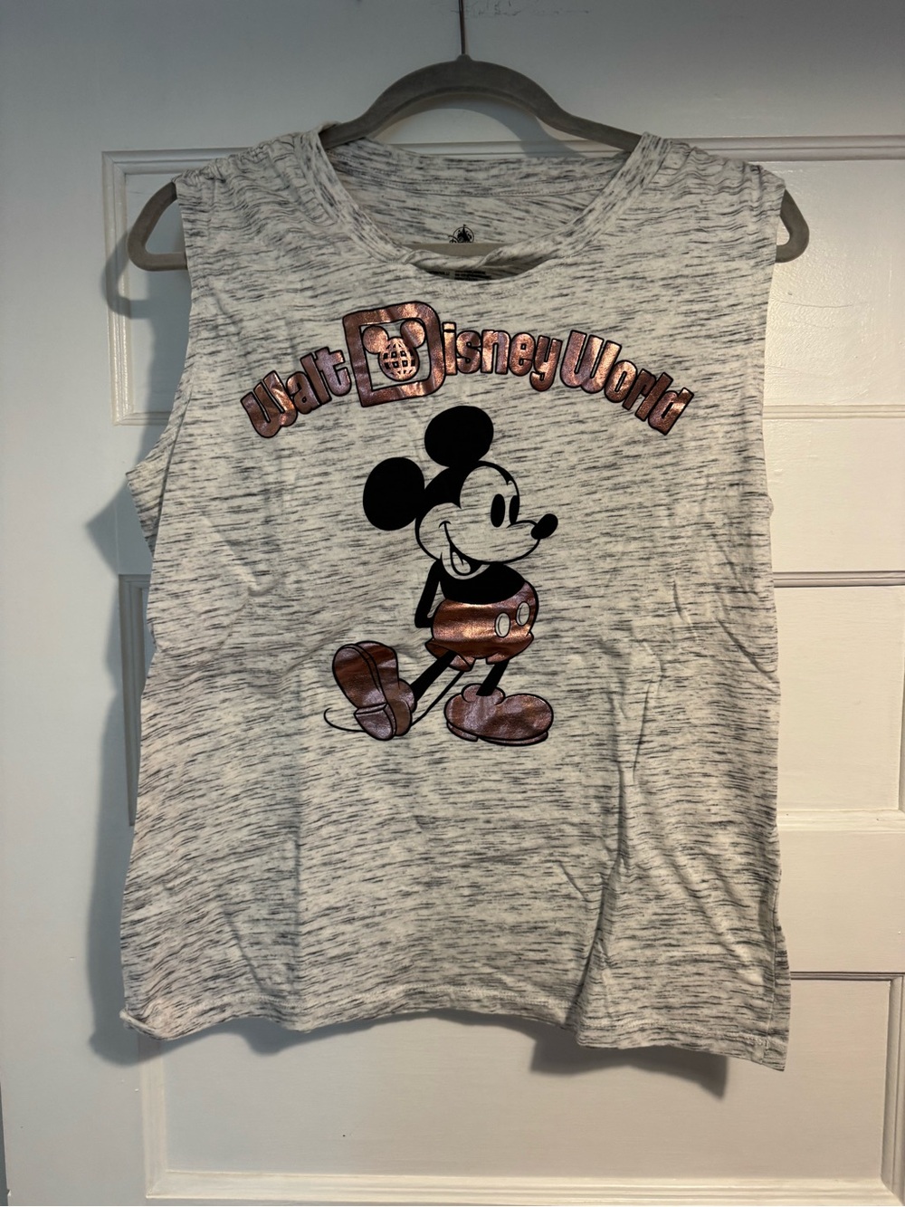 Disney Gray Heather Sleeveless Mickey Tank with Rose Gold Accent